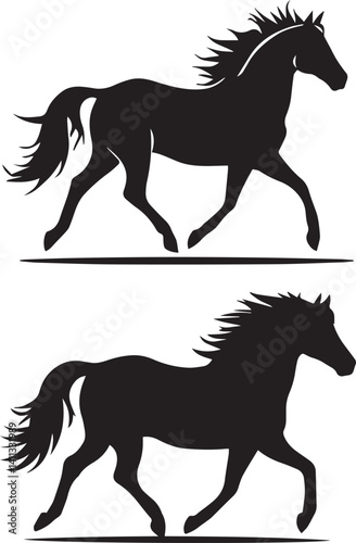 Horse silhouette running black equestrian mammal animal equine mustang wild race thoroughbred stallion 100 sillhute vector