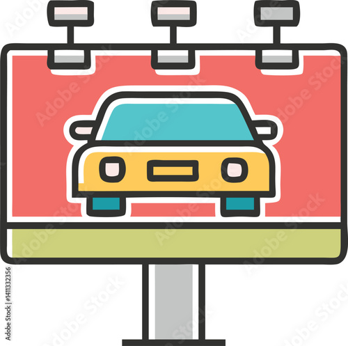 Car Billboard Flat Icon Colorful Auto Advertisement Sign Design