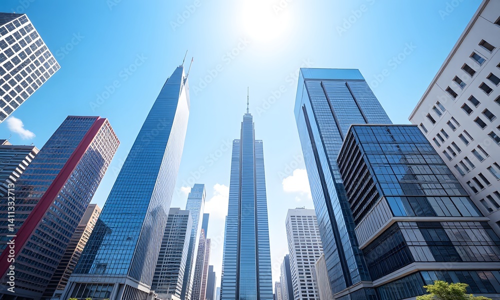 A sunny day view of many skyscrapers in New York City. A sunny day view of many skyscrapers in New York City.
