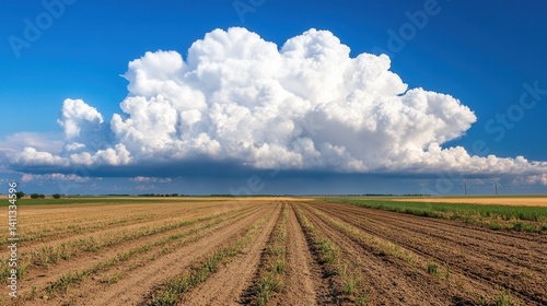 Obraz na płótnie Rural farmland under dramatic sky w salonie