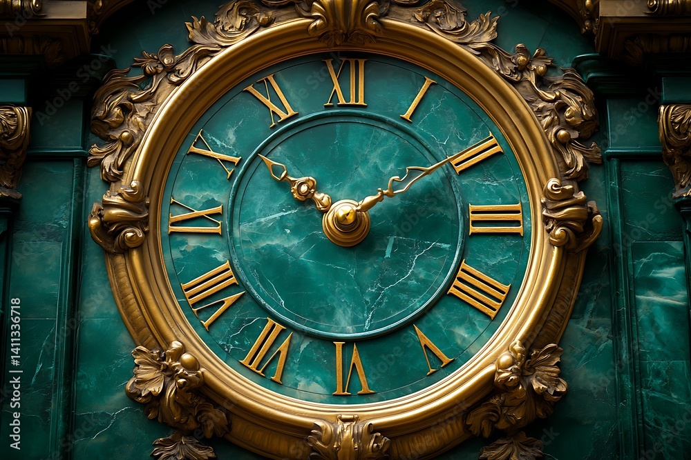 Ornate clock face, ornate building Ornate clock face, ornate building