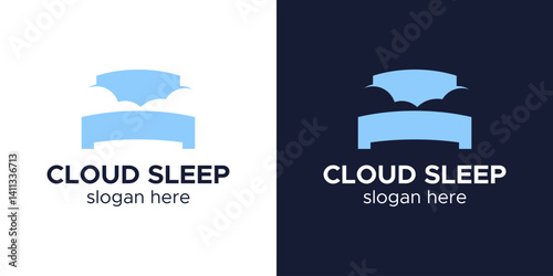 Cloud sleep logo design. Cloud logo with bed design graphic symbol icon vector.