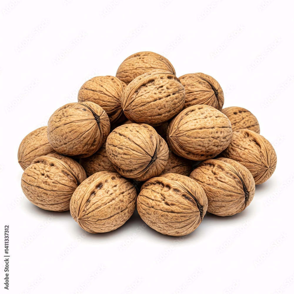 Pile of walnuts isolated on white background front view Pile of walnuts isolated on white background front view