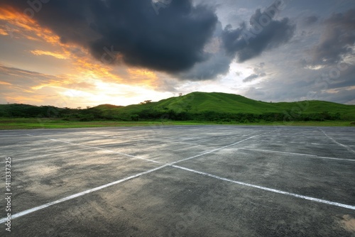 Empty tarmac at sunset