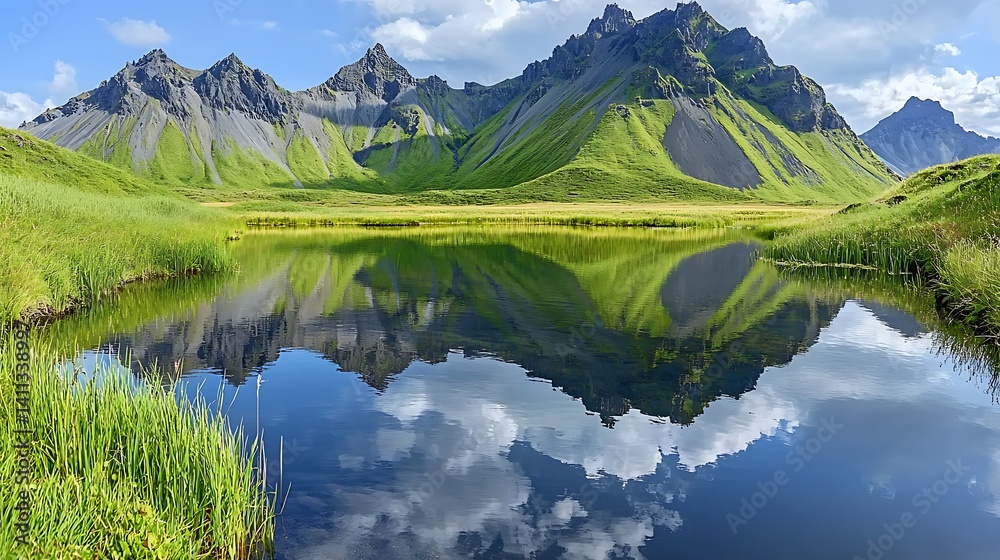 Fototapeta premium Serene Mountain Lake Reflection Landscape