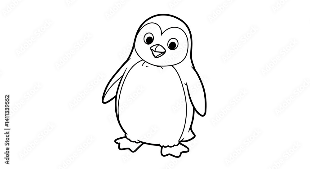 Obraz premium coloring page of a cute penguin, easy black and white cartoon