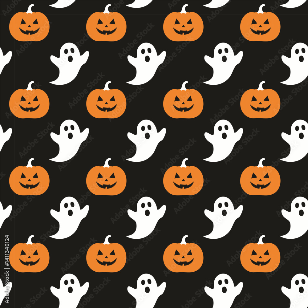 Halloween pattern with pumpkins and ghosts vector Halloween pattern with pumpkins and ghosts vector
