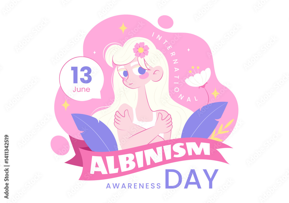 Fototapeta premium International Albinism Awareness Day Vector Illustration on June 13, Featuring People with a Rare Genetic Disorder Advocating for Human Rights
