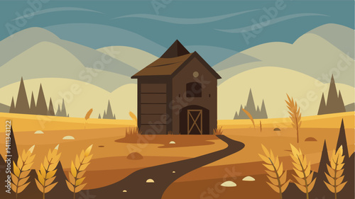 Moldy grains and barren fields surrounded the rundown granary a clear indication of the dwindling food reserves and the battle for survival.. Vector illustration