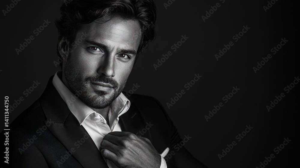 Fototapeta premium Monochromatic Portrait of a Handsome Man in a Suit