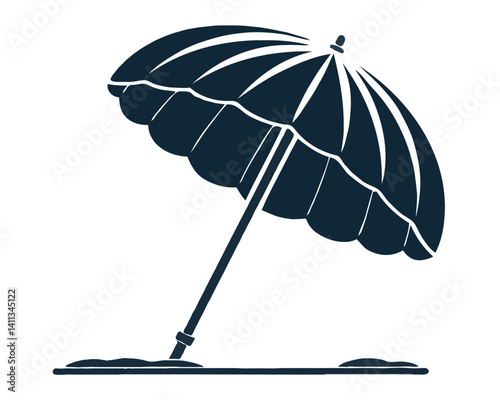 Silhouette Icon of Beach Umbrella on Sand