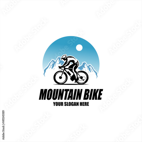cycling race stylized symbol, outlined cyclist vector silhouette