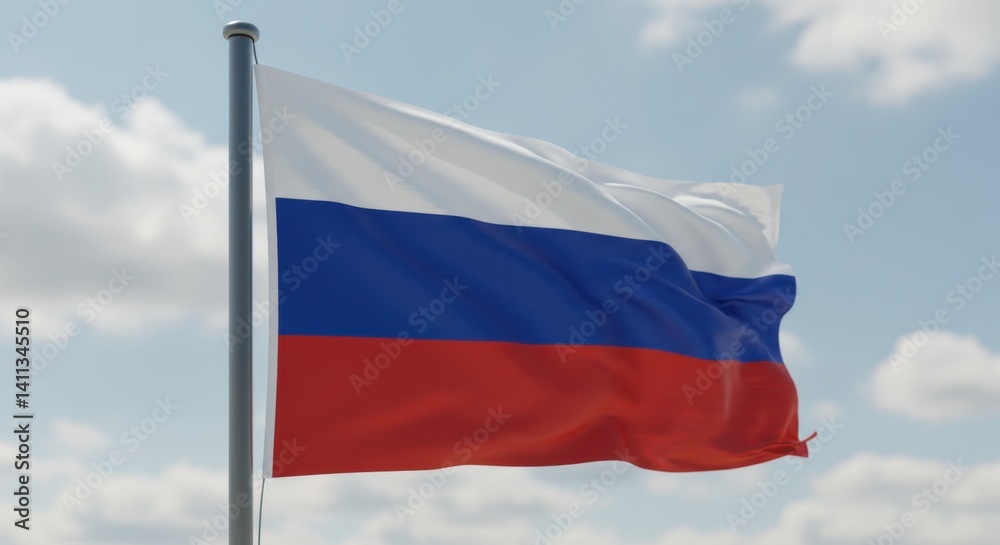 Russian Federation Flag Waving Proudly Under a Bright Sky Russian Federation Flag Waving Proudly Under a Bright Sky