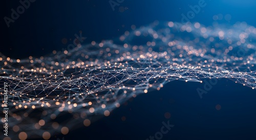 Modern abstract network science connection technology gold line premium dot and graphic design. connect, on hi tech future blue background network