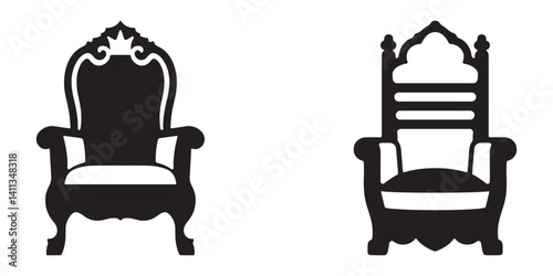 Royal armchair set symbol in black silhouette vector