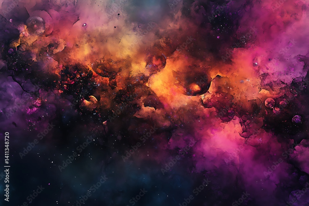 Naklejka premium Galaxy Watercolor Texture with Nebula, Stars, Space Sky, and Cosmic Dust Detail