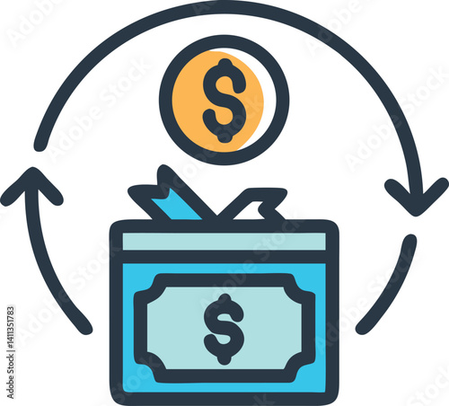 Coin and Money Box with Circular Arrows around isolated on transparent background