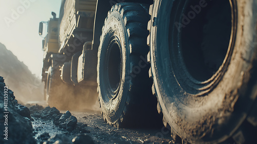 Mining truck driver preparing for a haul in a dusty mine. Featuring responsibility and logistics