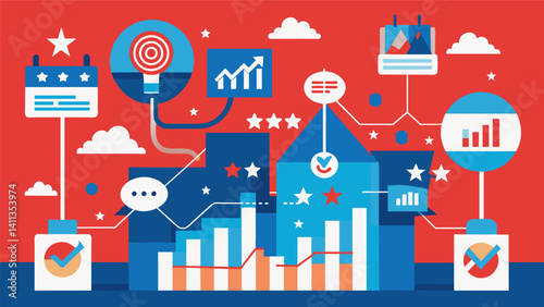 A sea of numbers and graphs highlighting the constantly changing dynamics of the political landscape during an election.. Vector illustration