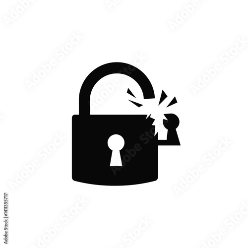 Broken Lock Vector Symbol Security Breach And Data Hacking Concept Illustration