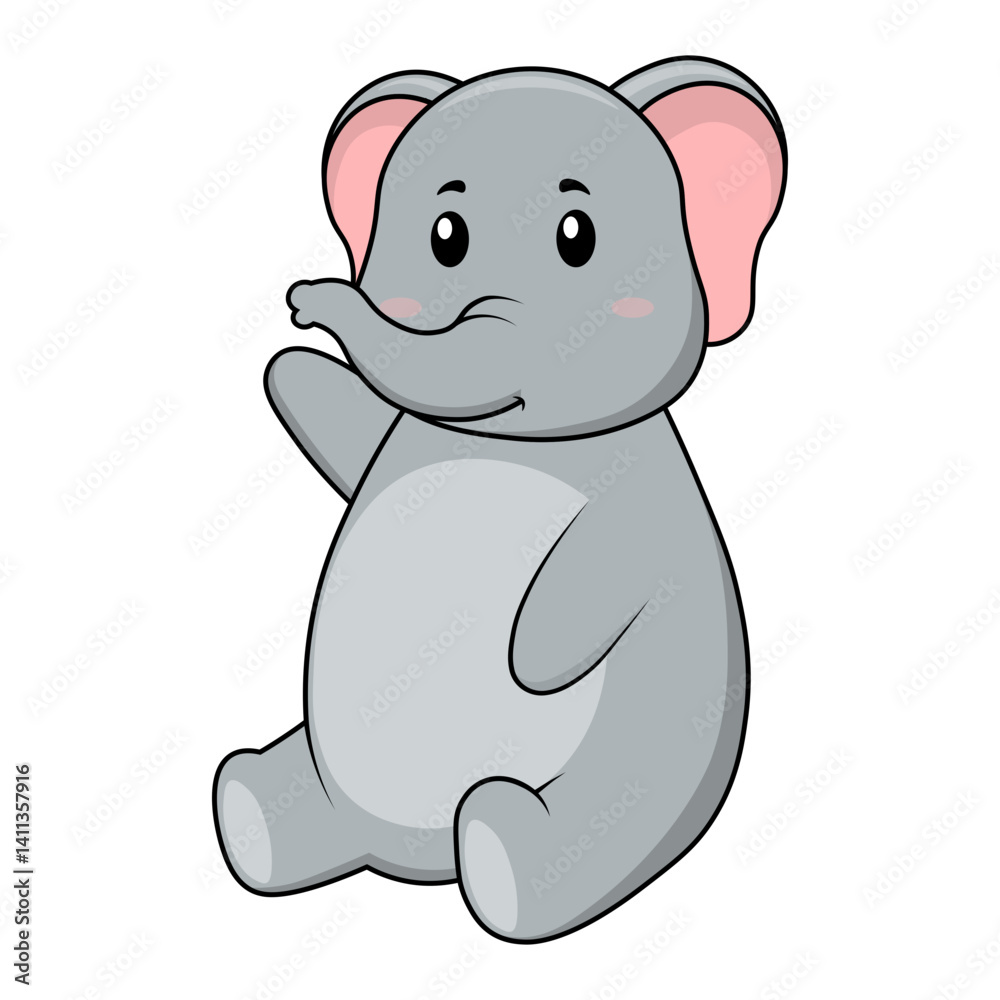 Fototapeta premium Cute Elephant Illustration on White Background. Vector Cartoon Character.