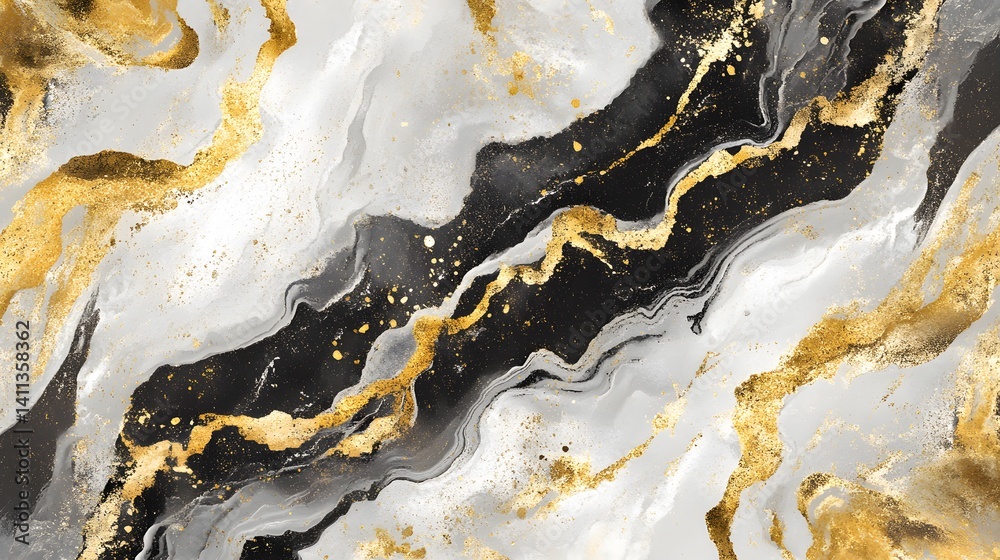 Obraz premium Abstract Gold and White Liquid Marble Texture in Sophisticated Digital Art