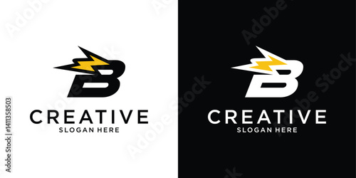 Initial B letter with lightning bolt logo vector design