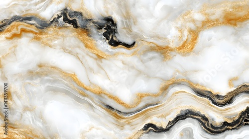 Sleek Gold and White Liquid Marble Texture in Abstract Premium Illustration