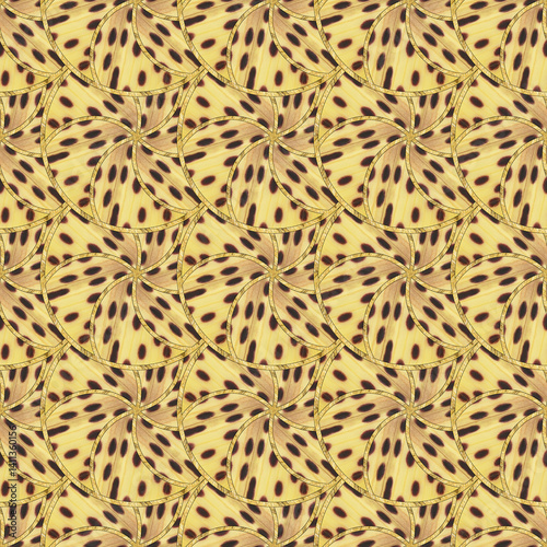 Seamless pattern. Circle segment. Mosaic, illustration in stained glass style. Seamless pattern for wallpapers. Leopard coloring. Lobules, waves. Oriental pattern. Print for T-shirts, linens, textile.