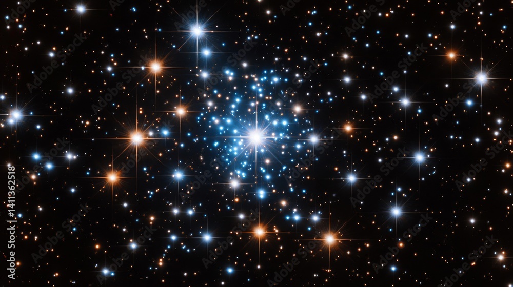 Fototapeta premium Brilliant Blue Star Cluster in Dark Space