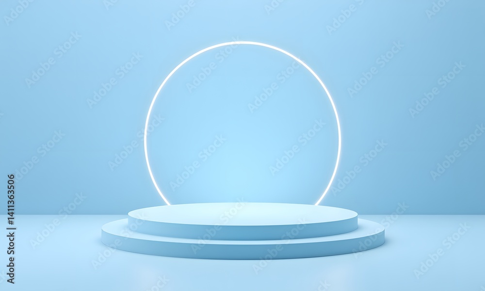 A white ring lighted up on top of three platforms. A white ring lighted up on top of three platforms.