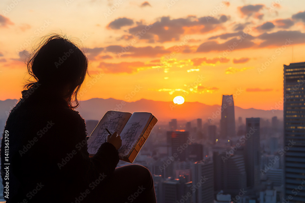 Fototapeta premium sunset city sketchbook