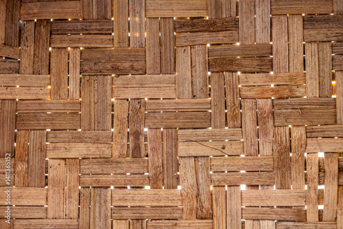 Obraz na plátně Close-up of traditional handwoven fiber pattern from a Kaingang basket, indigenous people of Brazil