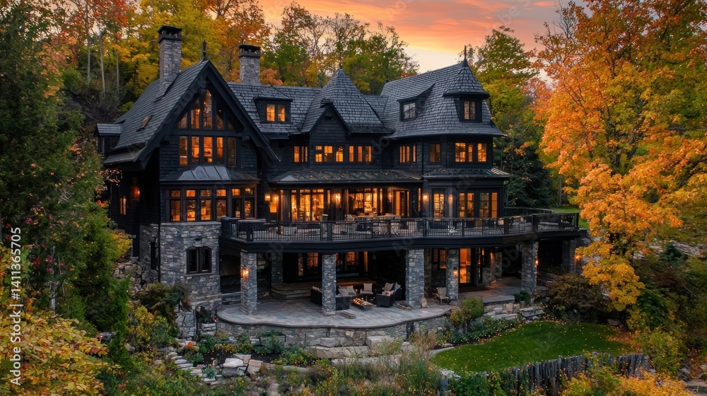 Majestic Autumnal Estate: A Black Beauty in Fall Foliage Majestic Autumnal Estate: A Black Beauty in Fall Foliage