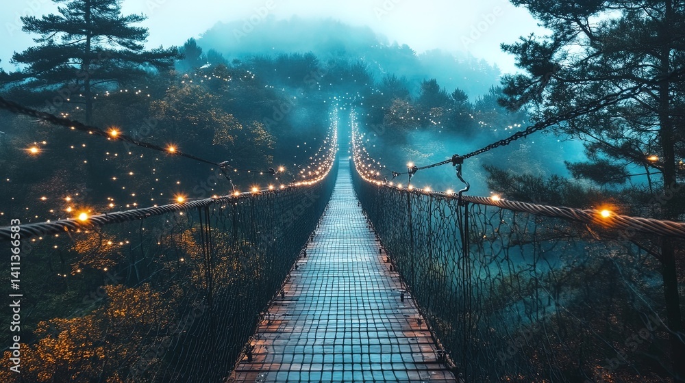 Obraz premium Enchanting Suspension Bridge at Dusk