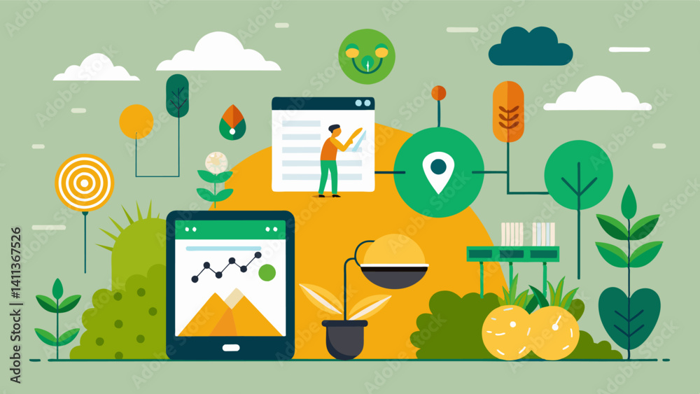 Interactive field mapping tools that enable farmers to accurately track their crops growth and development as well as monitor any potential issues such as pests or diseases.. Vector illustration