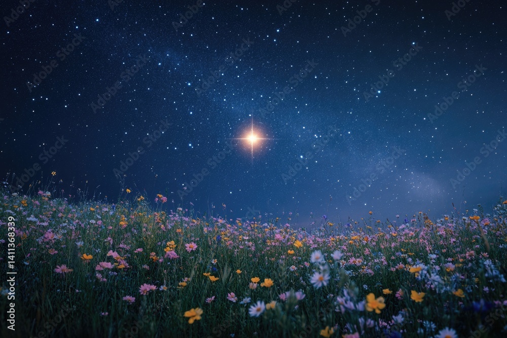 Naklejka premium Field of Wildflowers with Star