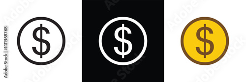 Doller Currency symbol icons set. Money kind icon Collection of currency icons. Dollar, Euro, British Pound, Chinese Yuan and Bitcoin symbol sign in eps 10.