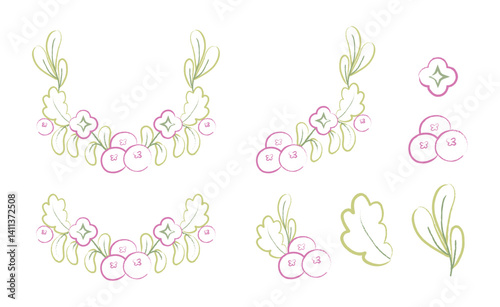 Handdrawn Doodle Outline Flowers Wreath