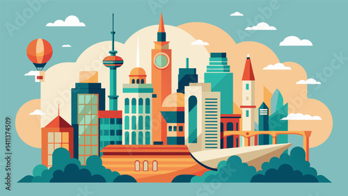 The city was a blend of old and new with traditional buildings and landmarks standing alongside sleek highrises and hovering transportation.. Vector illustration