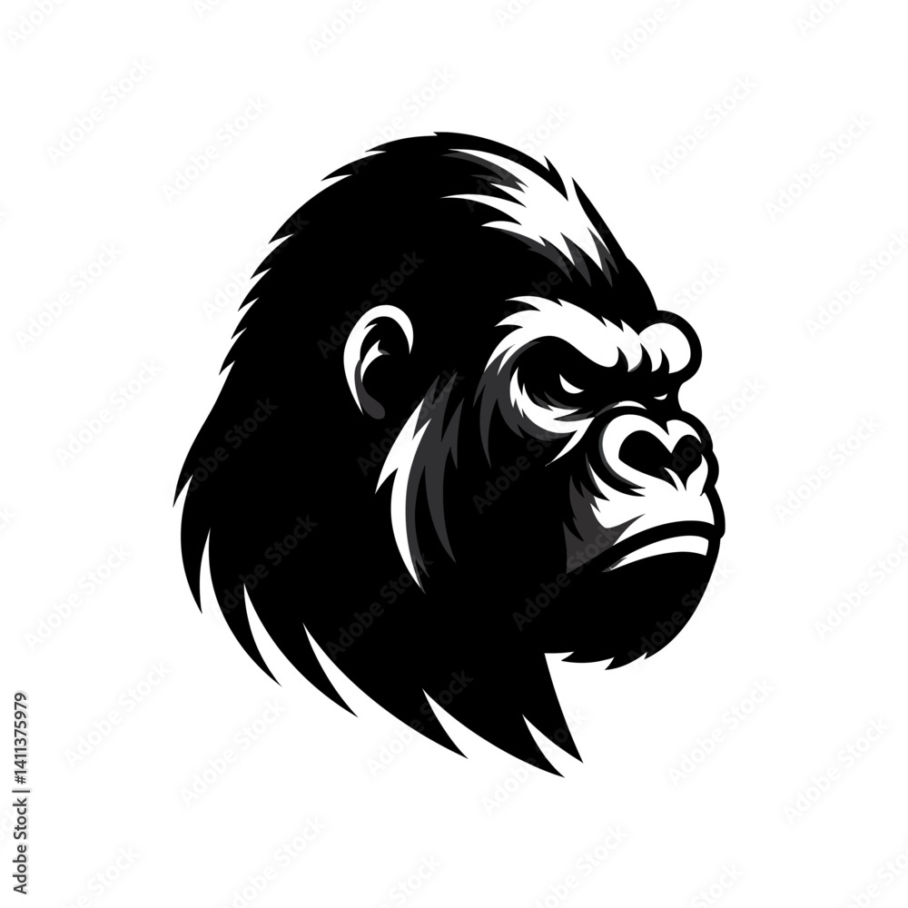 Gorilla head silhouette vector, bold shadow style on white background Gorilla head silhouette vector, bold shadow style on white background