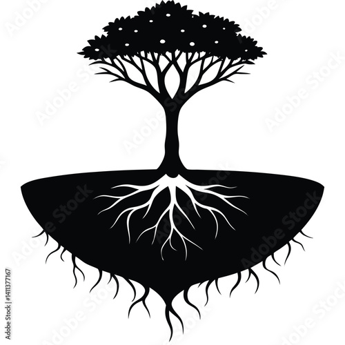 Floating Island Tree with Dangling Roots
