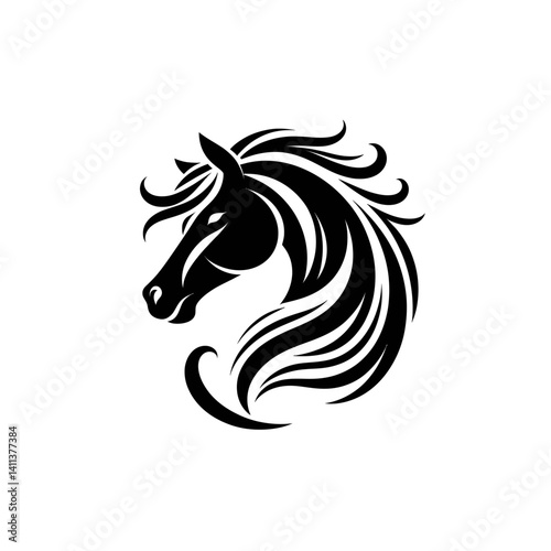 Horse head silhouette vector, graceful curve design, white background