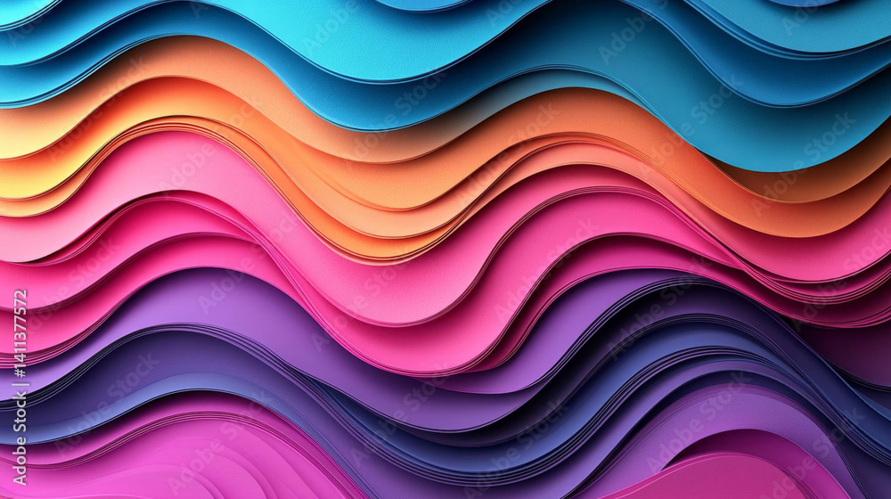 Fototapeta premium Minimalist abstract shapes create vibrant flowing waves in colorful layers