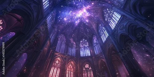 Celestial Cathedral Floating in a Galaxy of Stars for Cosmic Art, Space Design, and Fantasy Projects photo