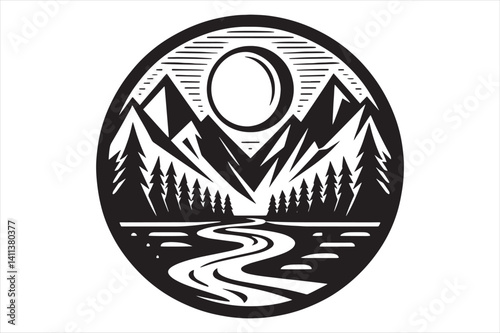 Mountain Line Art Vector Illustration