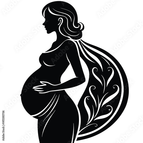 Elegant Silhouette of Pregnant Woman with Floral Design
