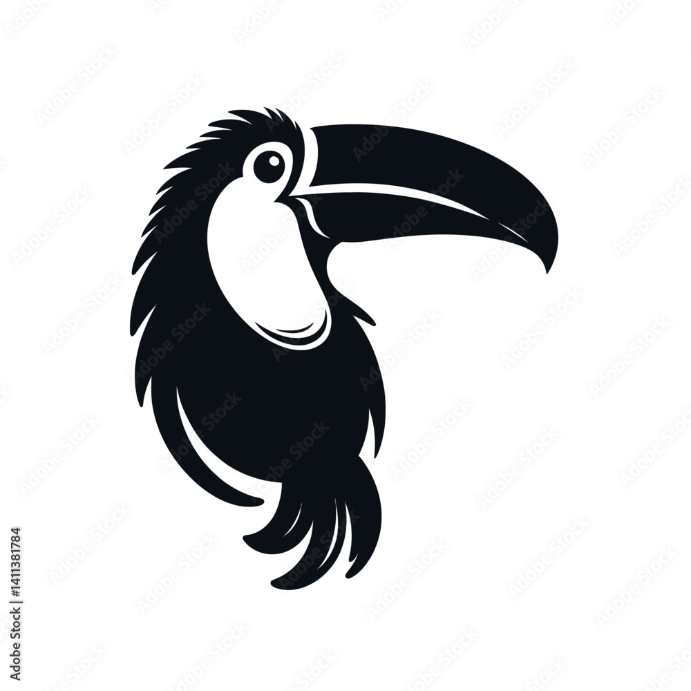 Fototapeta premium Toucan Head Silhouette Vector with Big Beak on White Background
