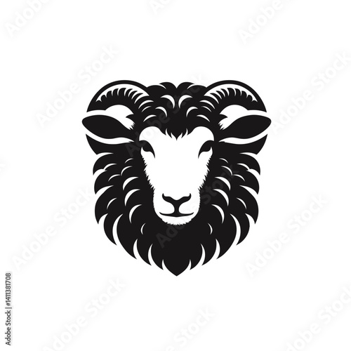 Sheep head silhouette vector, white background, wooly design accent