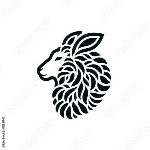 Sheep head silhouette vector, white background, wooly design accent